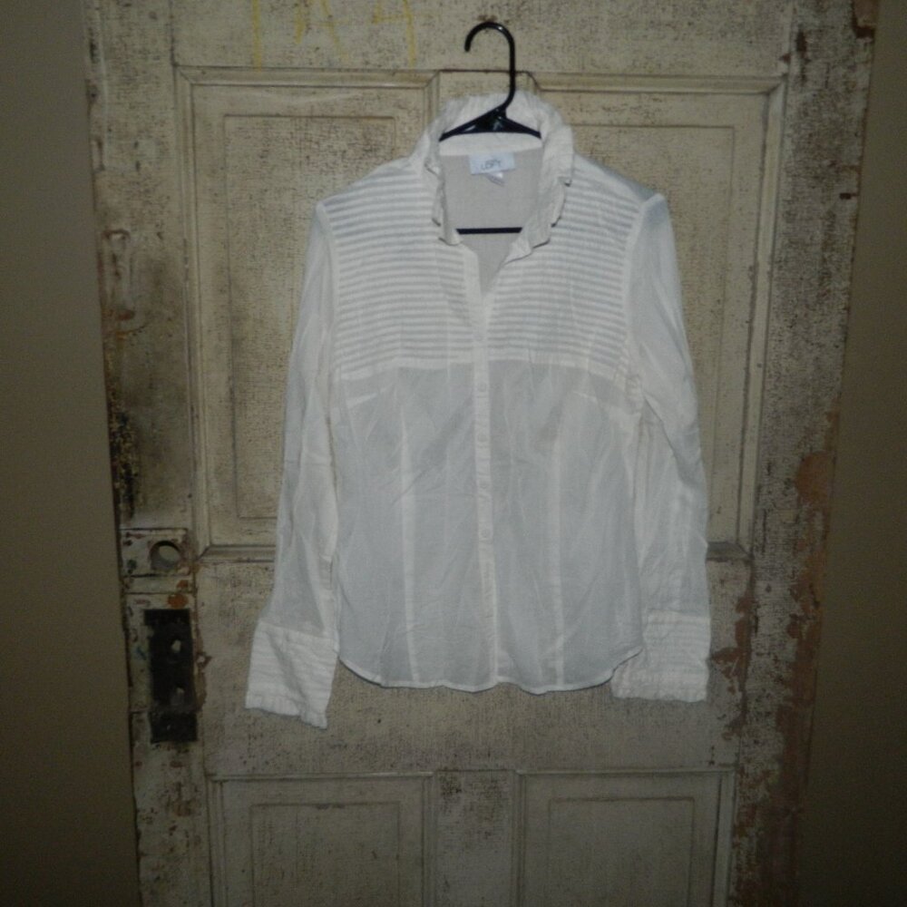 Ann Taylor Loft Tuxedo Button Front Blouse Top Size 12 (F-27)